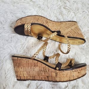 Kate Spade gold braided cork wedge 8
